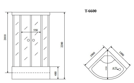 Душевая кабина Timo Standart T-6600BF 100х100 четверть круга с крышей ориентация универсальная