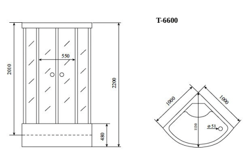 Душевая кабина Timo Standart T-6600SF 100х100 четверть круга с крышей - фото 2