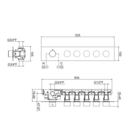 Смеситель для душа Carimali Iltondo 21059EST/O-CR встраиваемый в стену хром (внешняя часть) с термостатом