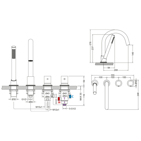 Смеситель Timo Saona 2330/18Y на борт ванны черное золото