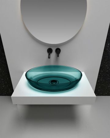 Раковина из полиэфирной смолы Abber KRISTALL AT2801Aquamarin 60х40 накладная цвет зеленый без отверстий под смеситель