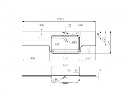 Раковина из литьевого мрамора Aquaton Hotel 1A709931PI01P 129х41 подвесная цвет белый