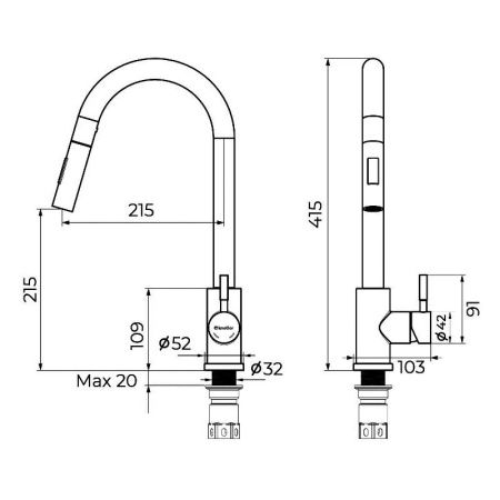 Смеситель для кухни Knotlor STREAMLINE SS-09 на мойку нержавеющая сталь
