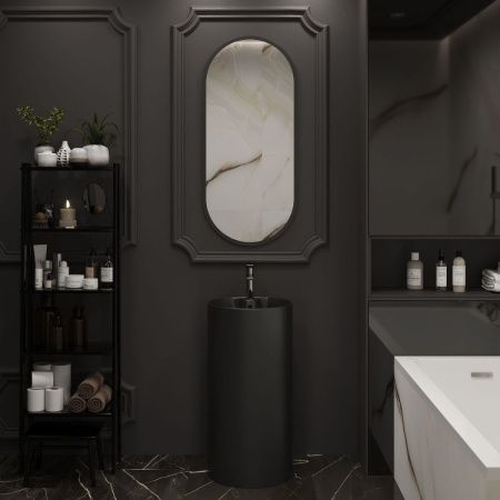 Раковина из сантехнического фарфора Wellsee Callipy Art 32890300S 40х40 напольная цвет черный 1 отверстие под смеситель