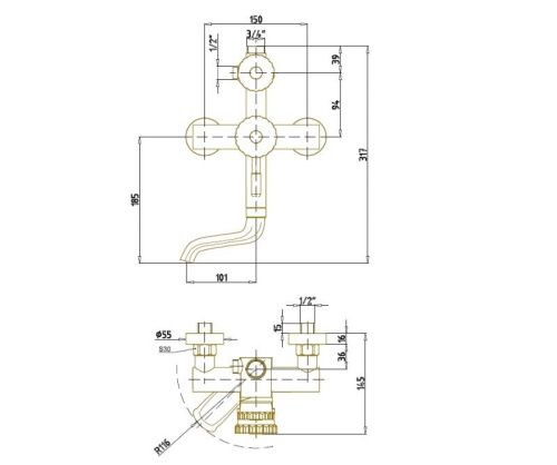 Душевая стойка Bronze de Luxe 10120R настенная цвет бронза - фото 3