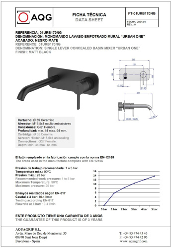 Смеситель AQG Urban 01URB170NG встраиваемый в стену черный матовый - фото 2