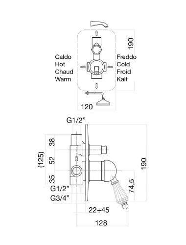 Смеситель для ванны и душа Fiore 82CO5134 встраиваемый в стену хром/золото - фото 3