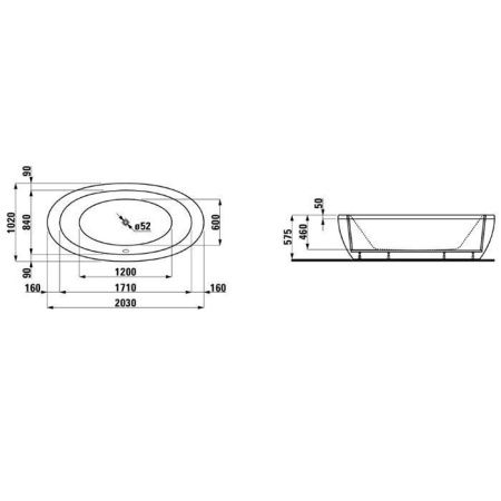 Ванна акриловая Laufen Alessi One 2.4197.0.000.000.1 205х100 пристенная прямоугольная