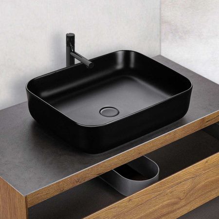 Раковина из сантехнического фарфора Vincea VBS-105MB 50х40 накладная цвет черный без отверстий под смеситель