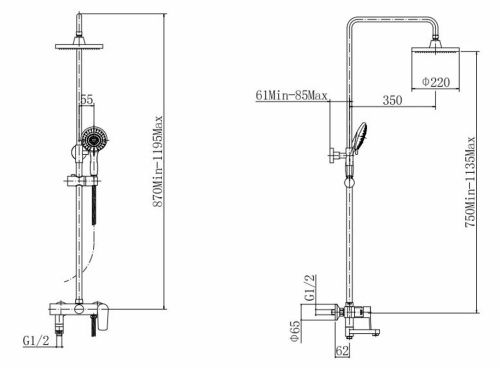 Душевая стойка Fashun A2452-7 настенная цвет черный - фото 3