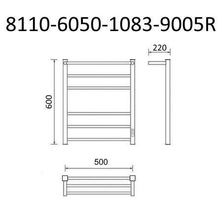 Полотенцесушитель электрический Маргроид Вид 81-10 профильный 8110-6050-1083-9005R 55х60 черный