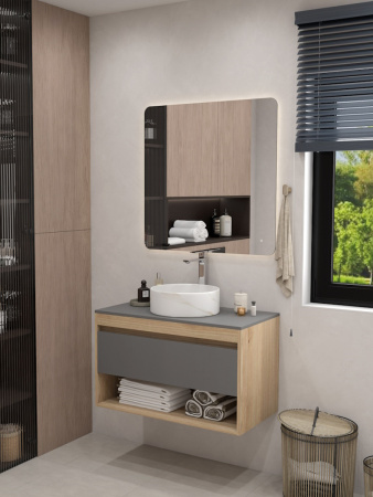 Раковина из сантехнического фарфора Teymi Lina T50182 36х36 накладная цвет белый мрамор без отверстий под смеситель