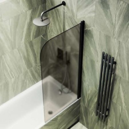 Душевая шторка на ванну Maybah Glass MGV-602-6 40х140 стекло тонированное профиль черный ориентация универсальная