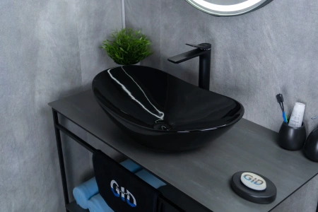 Раковина керамическая Gid Lago 53349 60х40 накладная цвет черный без отверстий под смеситель