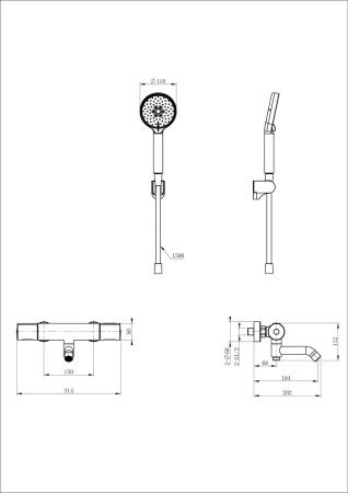 Смеситель для ванны Wonzon & Woghand Inn WW-A2006-A1-MB настенный черный с термостатом