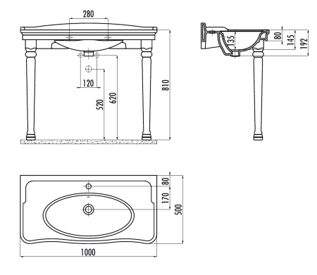 Раковина из сантехнического фарфора Creavit Antik AN100-00CB00E-0000 100х50 подвесная цвет белый 1 отверстие под смеситель