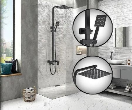 Душевая стойка ALMAes ECO GK-0315 настенная цвет черный