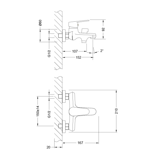 Смеситель для ванны LeMark Point LM0314C настенный хром - фото 2