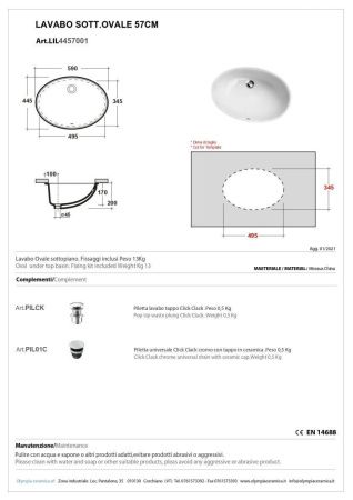Раковина керамическая Olympia Open LIL4457001 60х40 встраиваемая цвет белый
