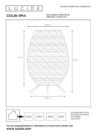 Настольная лампа Lucide Colin ip44 (Цолин ип44) 03843/50/30