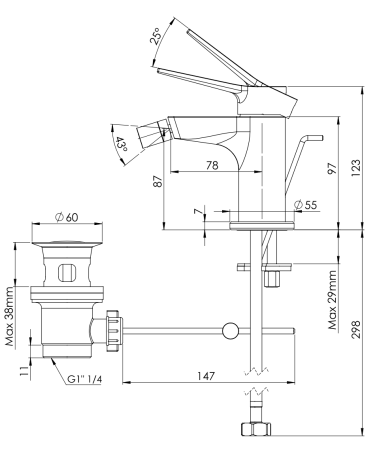 Смеситель Remer Slash & Dot SL20 на биде хром