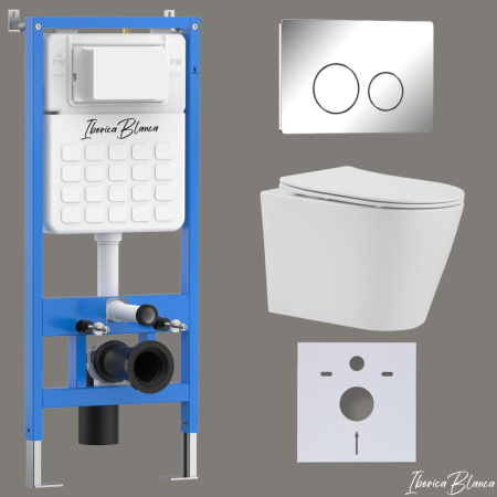 Комплект унитаз с инталляцией и клавишей смыва Iberica Blanca BURGOS ALTO IB001.BRA.234.8131