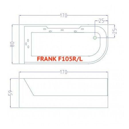 Ванна акриловая Frank 2015106 170х80 угловая асимметричная с каркасом