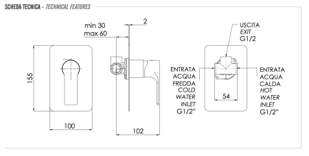 Смеситель для душа Remer Energy EY30L встраиваемый в стену хром