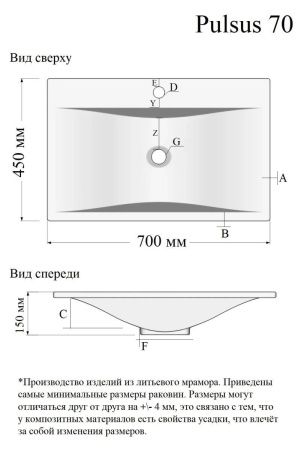 Раковина из искусственного камня Velvex PULSUS rkPUL.70-81 70х40 накладная цвет белый 1 отверстие под смеситель