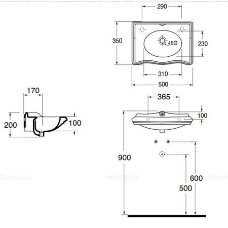 Раковина из сантехнического фаянса Azzurra Jubilaeum JULS0503500MBI/(JUB200/50 bi)*1sx 50х40 подвесная цвет белый