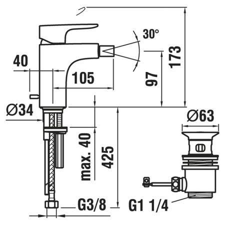 Смеситель Laufen Cityplus 3.4175.1.004.111.1 на биде хром