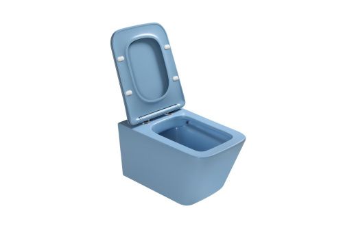 Унитаз подвесной SantiLine SL-5007BL цвет голубой с сиденьем микролифт безободковый смыв воронка-водоворот - фото 4
