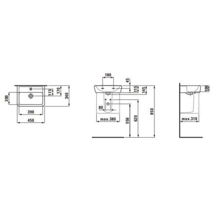 Раковина керамическая Laufen Pro 8.1195.1.000.104.1 50 см подвесная цвет белый 1 отверстие под смеситель