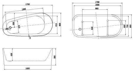 Ванна акриловая Allen Brau Priority 2.31001.21 170х80 отдельностоящая овальная с ножками