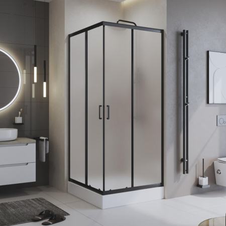 Душевой уголок BelBagno UNO-195 UNO-195-A-2-90-P-NERO стекло рифленое 5 мм