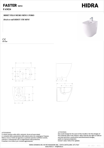 Биде Hidra Faster Mini FAM24/026 напольное - фото 2