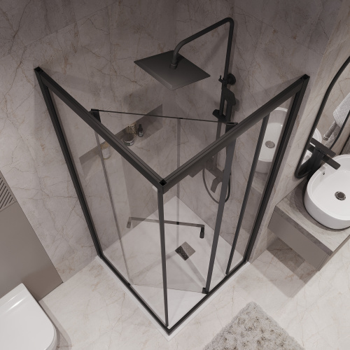 Душевой уголок Niagara Nova NG-6835-34BLACK 100х100 стекло прозрачное профиль черный матовый без поддона - фото 5