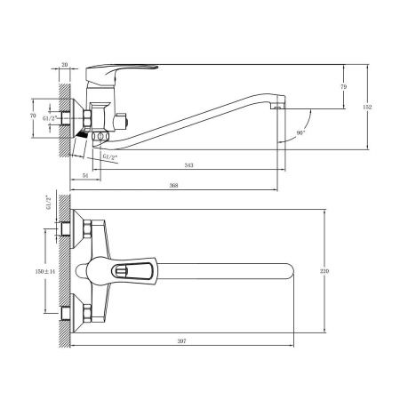 Смеситель для ванны Rossinka T T40-34 настенный хром