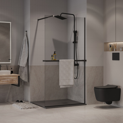 Душевая перегородка Niagara Nova NG-670-10ВLACK 100х195 стекло прозрачное профиль черный матовый - фото 2