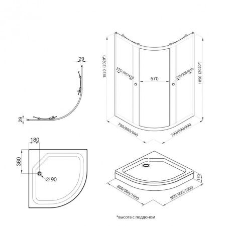 Душевой уголок Тритон Альфа Щ0000073921 90х90 стекло прозрачное профиль хром с поддоном