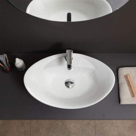 Раковина из сантехнического фарфора Bond Oval S15-590 60х40 накладная цвет белый 1 отверстие под смеситель
