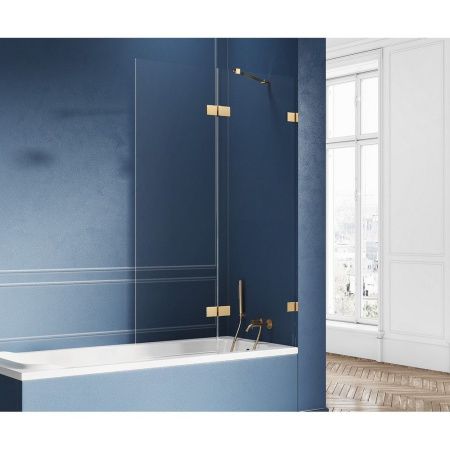Душевая шторка на ванну New Trendy AVEXA GOLD BRUSHED EXK-2015 120х150 стекло прозрачное профиль золото ориентация правая