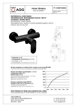 Смеситель для душа AQG Beta 01BET300NG настенный черный