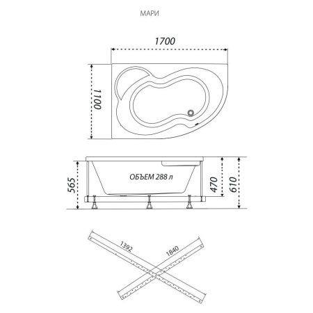 Ванна акриловая Тритон Мари Щ0000046124 170х110 пристенная асимметричная без каркаса