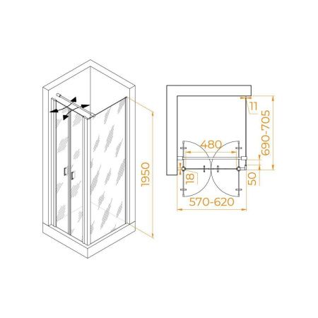 Душевой уголок RGW Passage 060814467-014 70х60 стекло прозрачное профиль черный без поддона