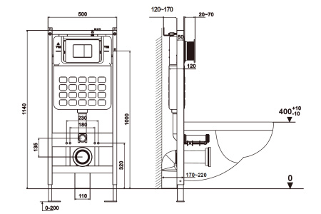 Комплект унитаз с инсталляцией с клавишей смыва ABBER Bequem AC1100-AC0105-AC0121