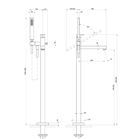 Смеситель для ванны Gessi Rettangolo 24961#706 напольный черный (внешняя часть)
