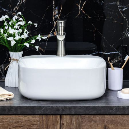 Раковина из сантехнического фарфора Melana 320306-805 40х40 накладная цвет белый 1 отверстие под смеситель