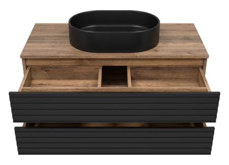 Тумба под раковину Brevita Dakota DAK-09100-19/02-2Я 100х50 подвесная цвет черный/коричневый