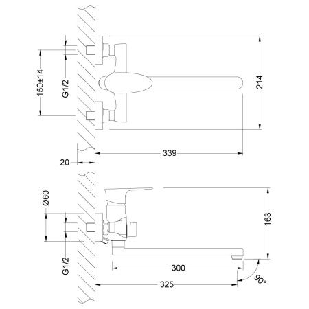 Смеситель для ванны LeMark Nero LM0251C настенный хром